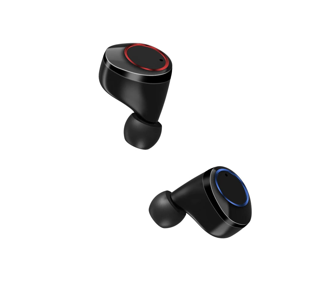 Black X11 Bluetooth wireless earbuds with charging case and six silicone ear tips