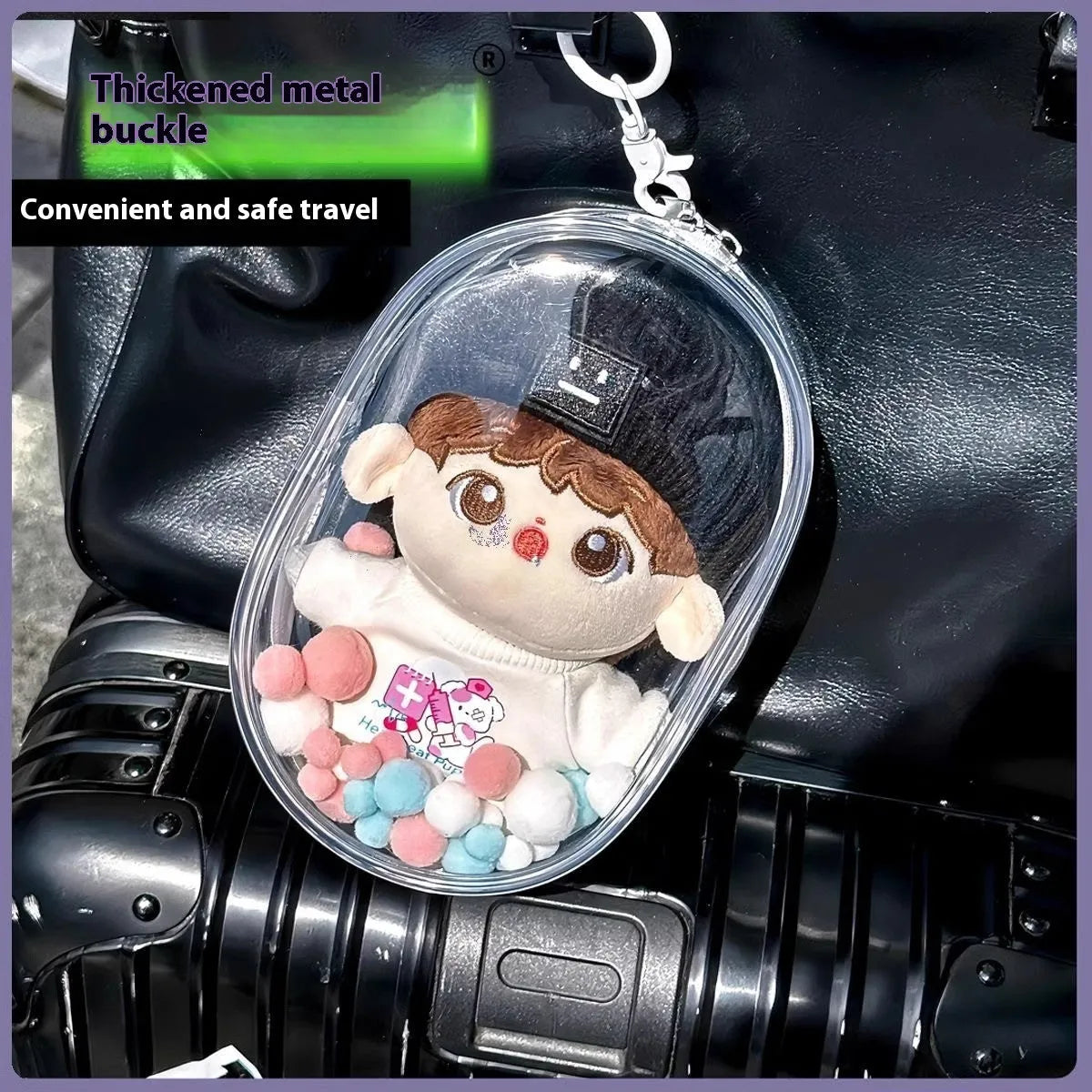Transparent PVC cube storage bag for cotton dolls with backpack handle in multiple colour options