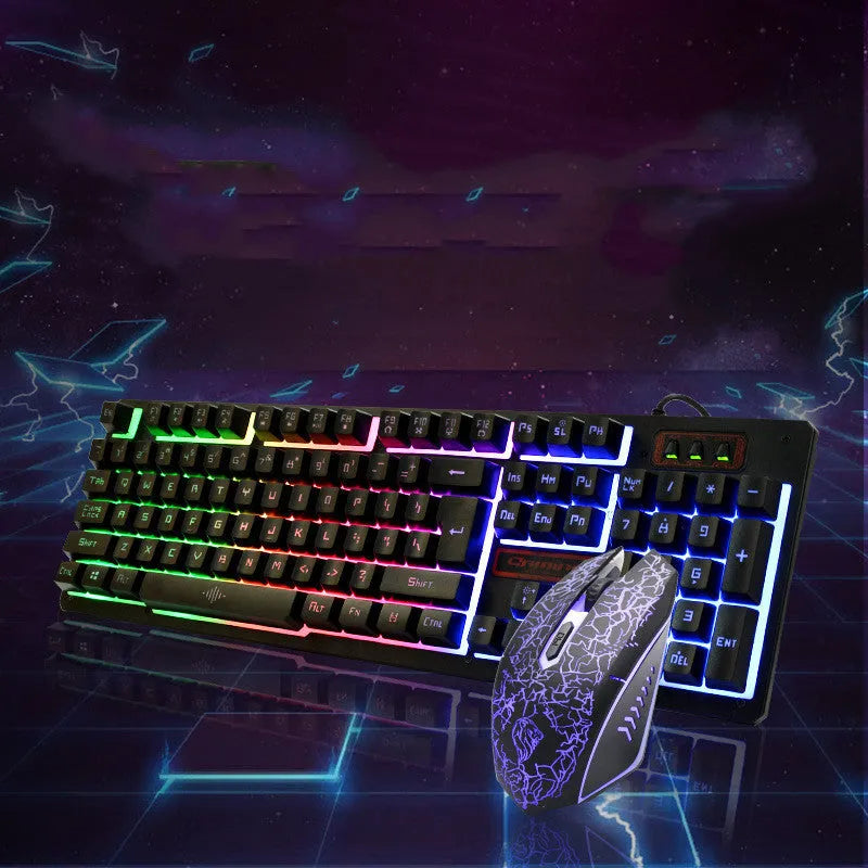 K13 black wired gaming keyboard and mouse set with USB connection and 1600 DPI optical mouse
