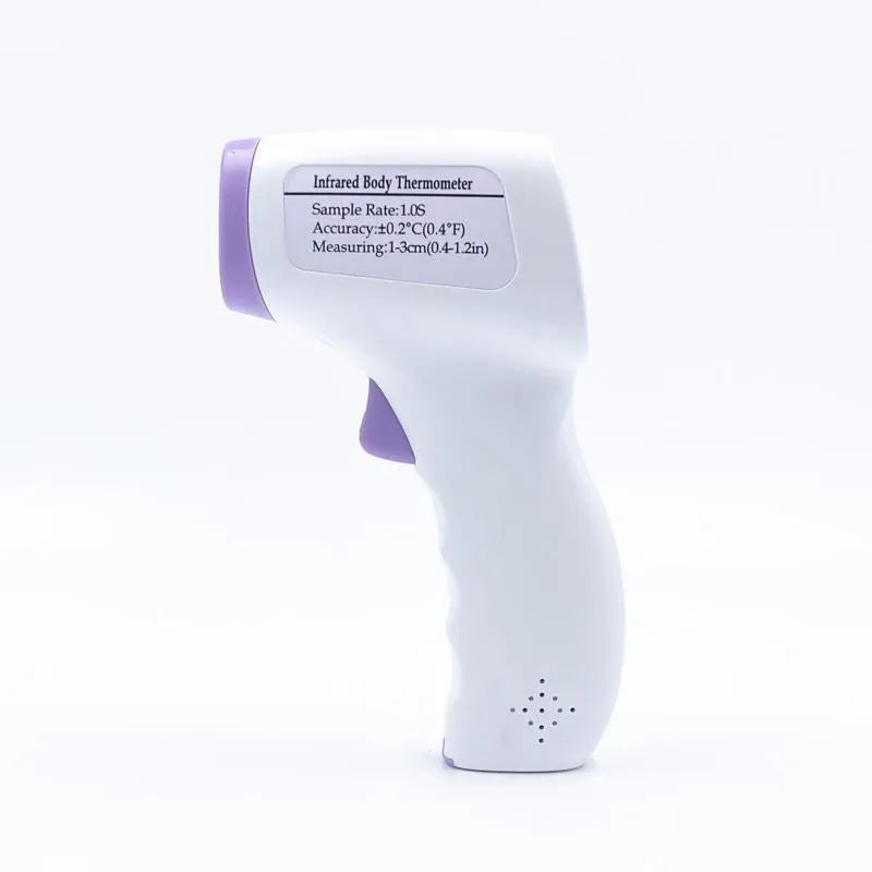 White digital thermometer with non-contact temperature measurement capability and electronic display