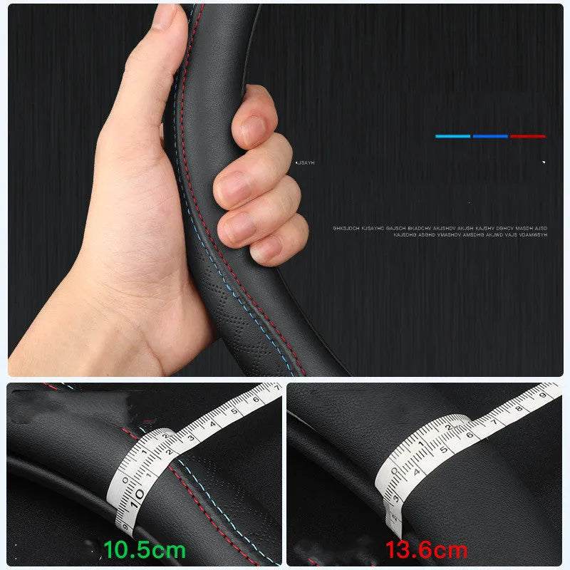 Black two-colour leather steering wheel cover with 38cm diameter for Suzuki vehicles