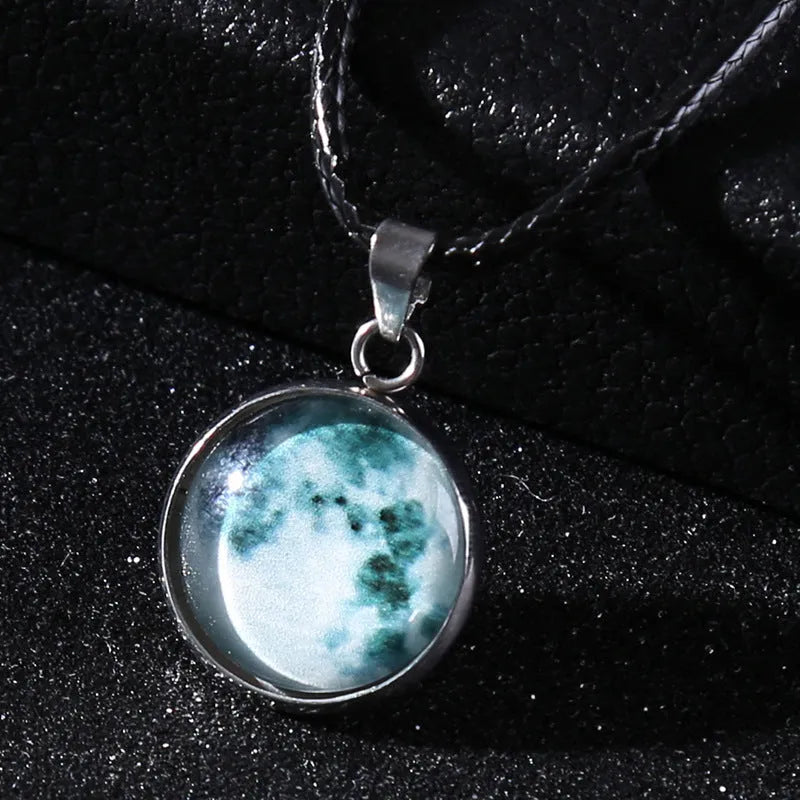 Glass constellation pendant on luminous alloy necklace chain with extension