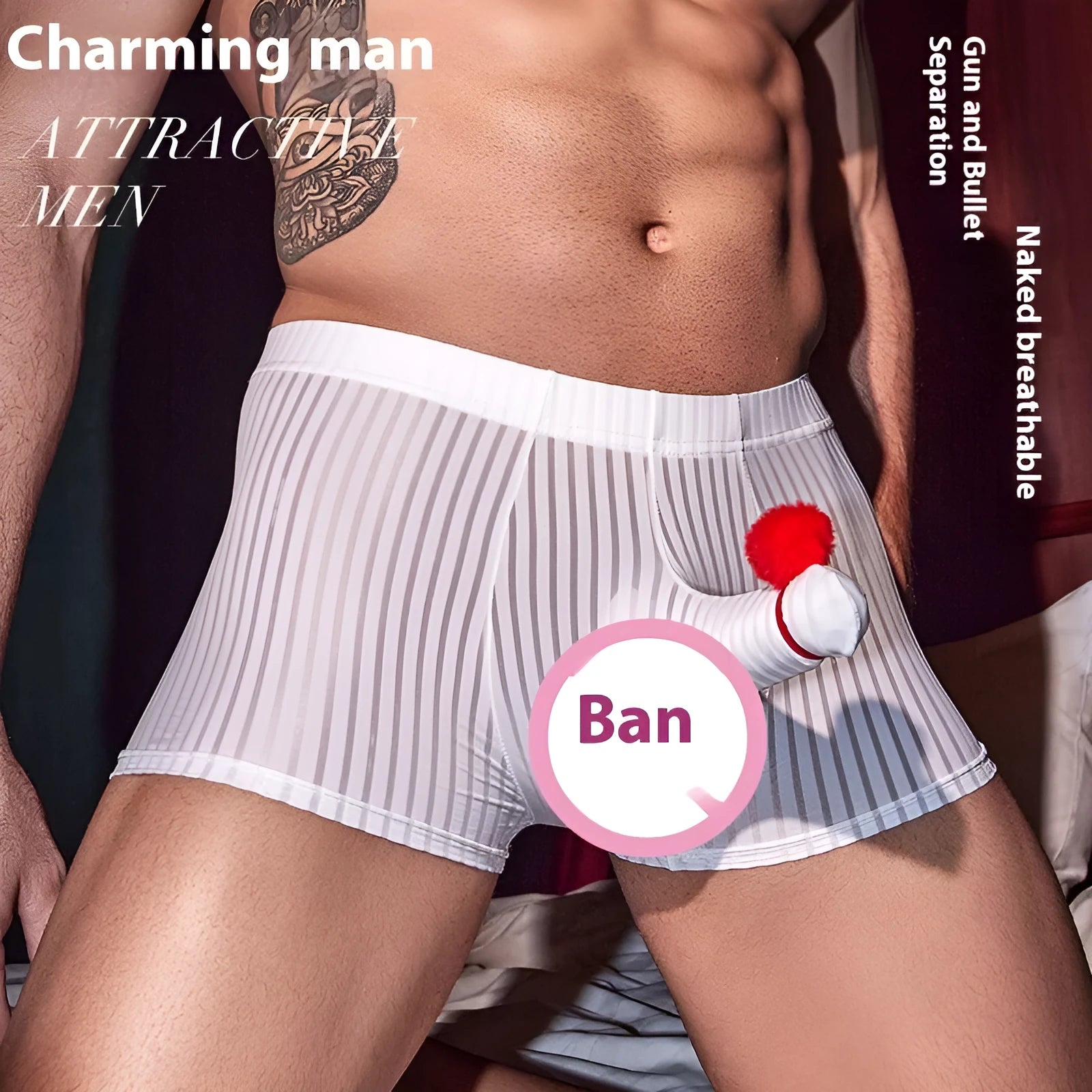 Men's vertical stripe boxer briefs in black, white and dark grey colours