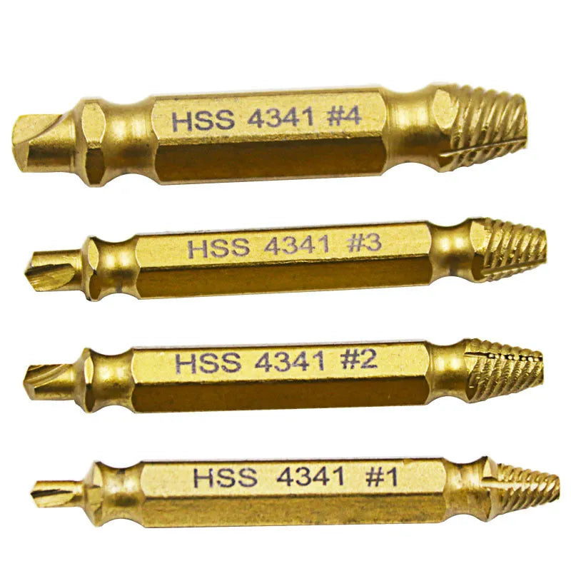 4341 high-speed steel screw extractor set for removing damaged screws and metal fasteners