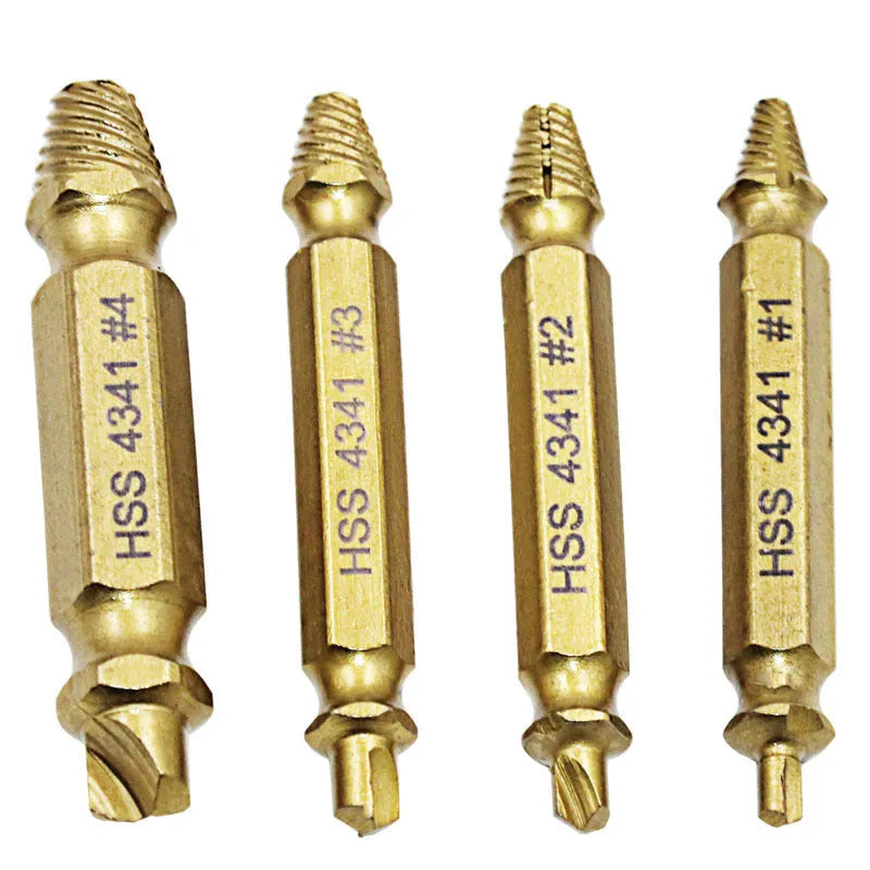 4341 high-speed steel screw extractor set for removing damaged screws and metal fasteners
