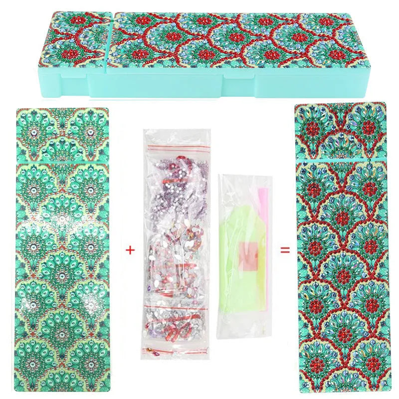 DIY diamond painting pencil case kit with PU leather wrist bag, resin drill bits, and diamond chips, 10 colour options, 200x150x10mm