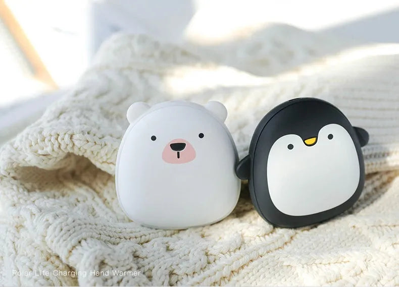 Cartoon penguin and polar bear USB rechargeable electric hand warmer with power bank function