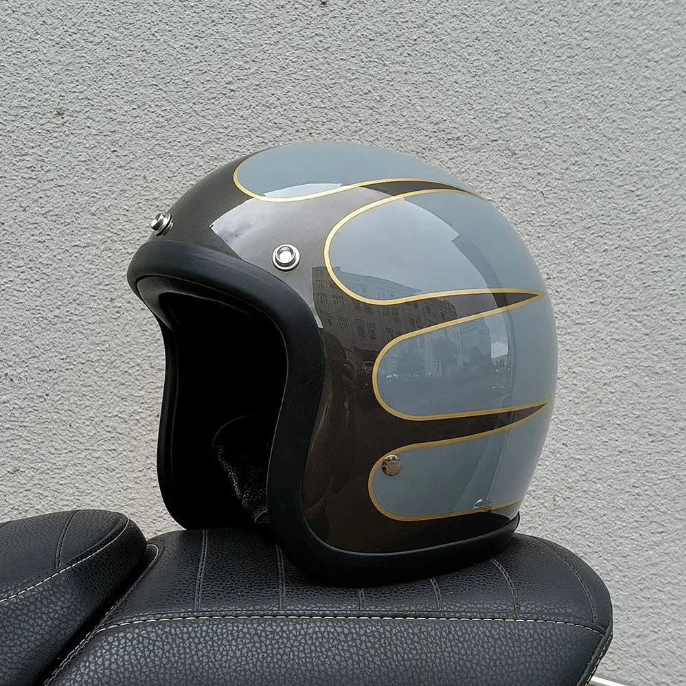 Retro-style half motorcycle helmet in fibreglass, shown in a cement grey colour option.