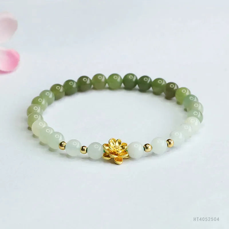 Hand-woven Chinese jade bracelet with 6mm lotus beads in water gradient pattern