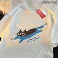 T Diving Black Cat printed short sleeve T-shirt in pure cotton, shown in straight cut fit.
