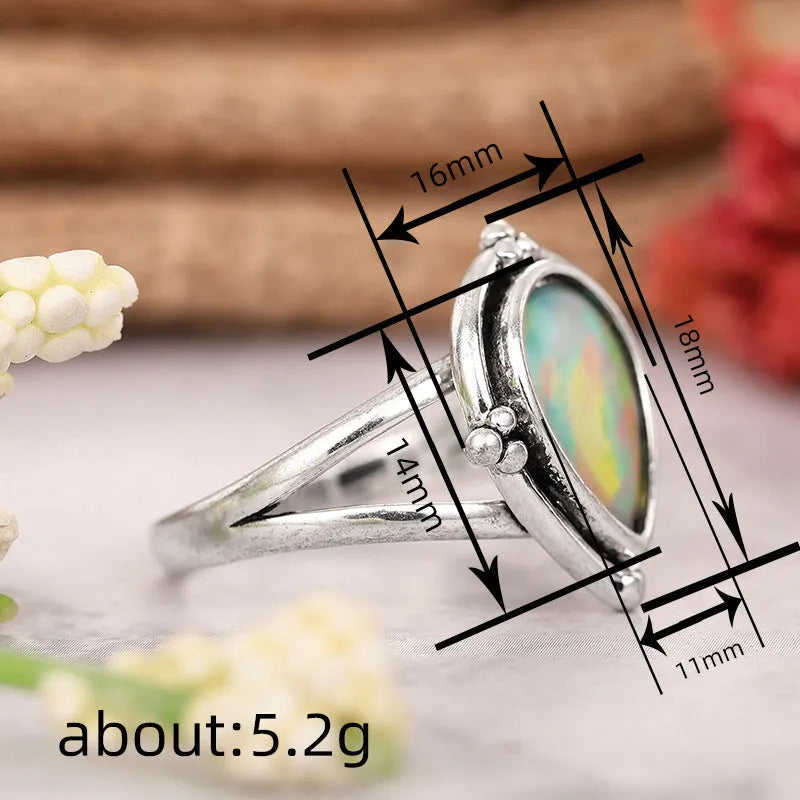 Women's antique style copper ring with water drop and geometric design, available in T0969 Red Blue and T0970 colour, sizes No.6 to No.10.