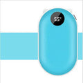 Rechargeable mini hand warmer and power bank device showing compact design with USB port and digital display