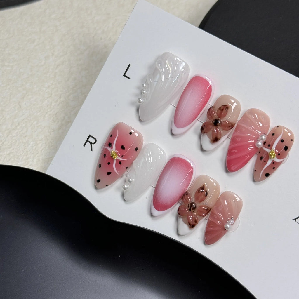 Hand-painted three-dimensional carved nail beauty patches with embossed design in plastic armour case