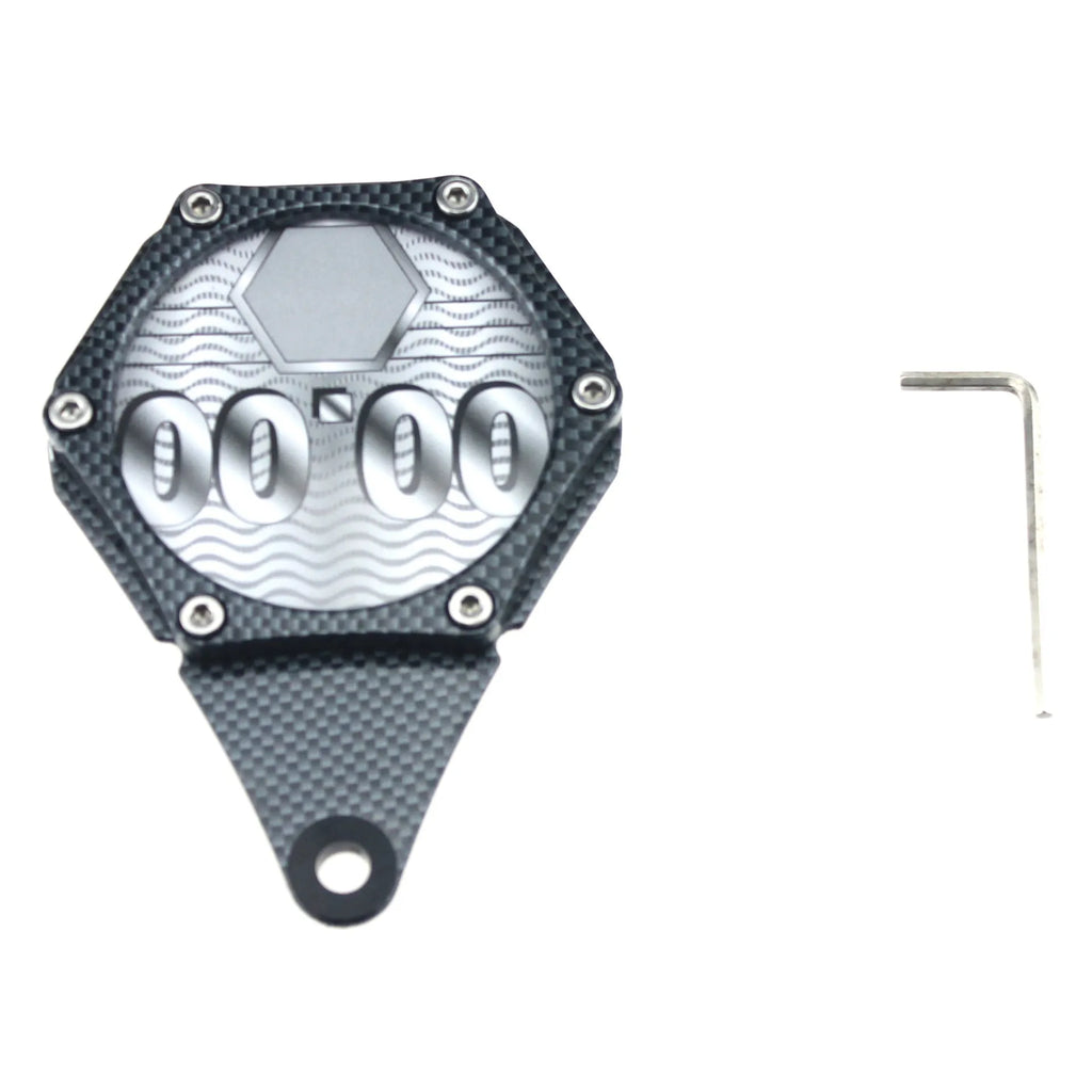 Black carbon fibre pattern motorcycle tax disc holder with anti-theft hex screw