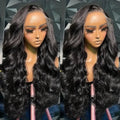 Black medium-long wavy synthetic full-head wig with natural styling and curly texture