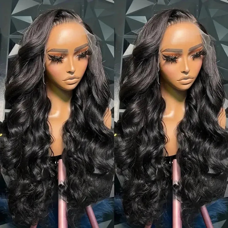 Black medium-long wavy synthetic full-head wig with natural styling and curly texture