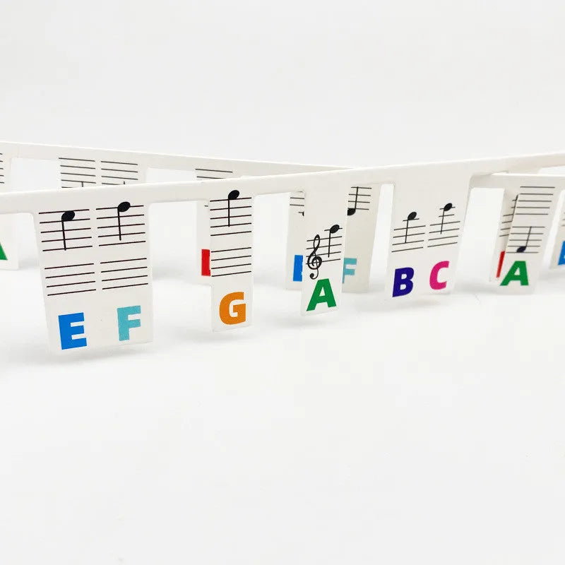 88 key piano keyboard stickers set with black notes and colour note bars on white card material