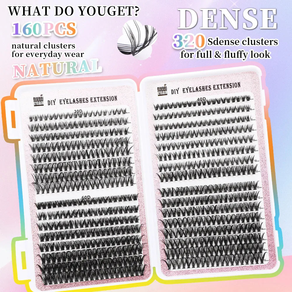 32 row book cluster eyelash set with 640 segmented lashes in two styles for DIY lash extensions