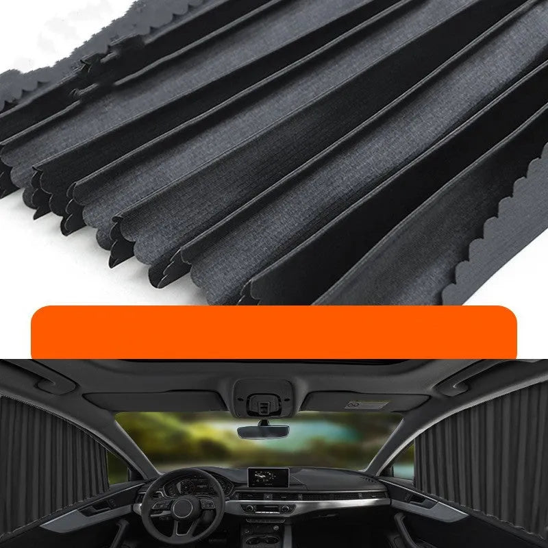Auto retractable car sun curtain in thick opaque cloth with roller shutter suspension