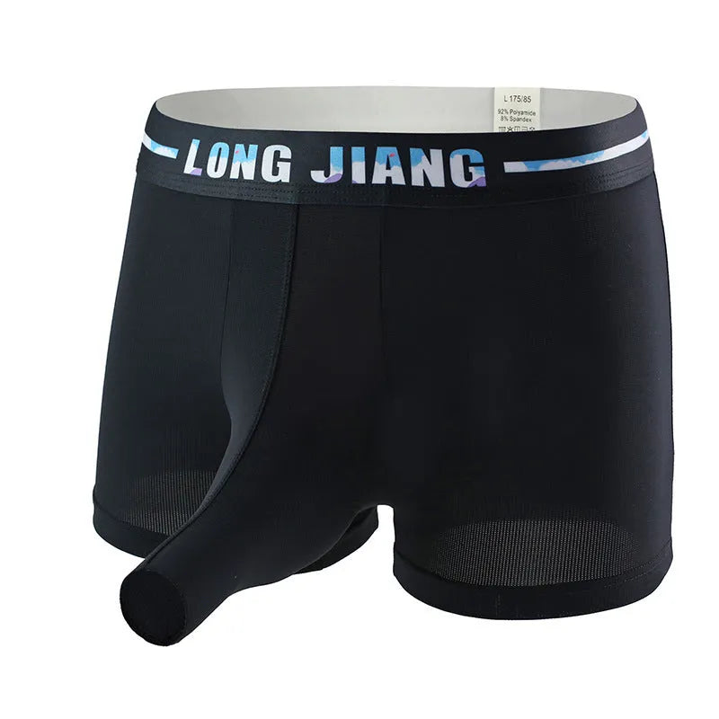 Men's ice silk trunk boxers in multiple colours showing mid-waist design and solid pattern