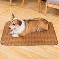 Brown woven rattan fibre dog cooling mat shown in a large size for summer use.