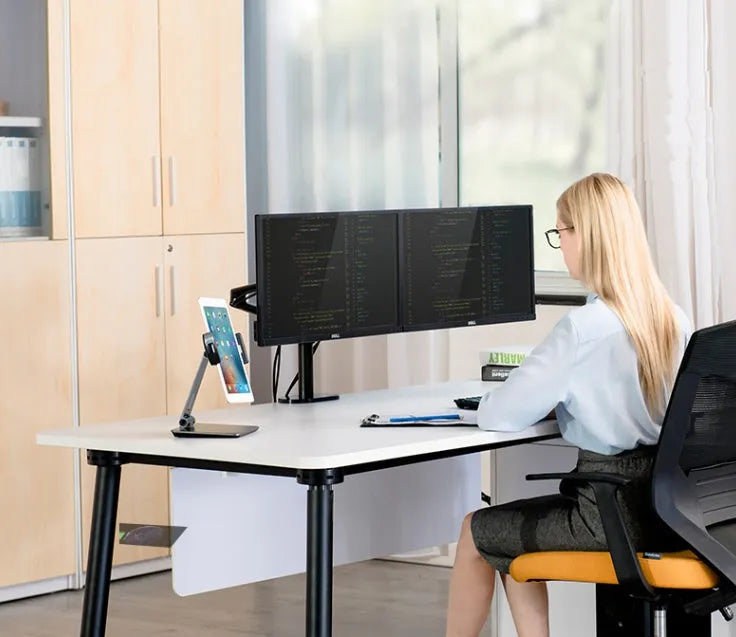 Aluminium foldable desktop phone and tablet stand with 360-degree rotation mechanism