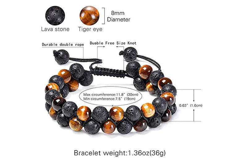Tiger Eye agate couple bracelets with geometric beads in matte black finish