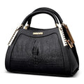 Fashion handbag with embossed crocodile pattern, zipper closure, trapezoid shape, PU material, available in five colours
