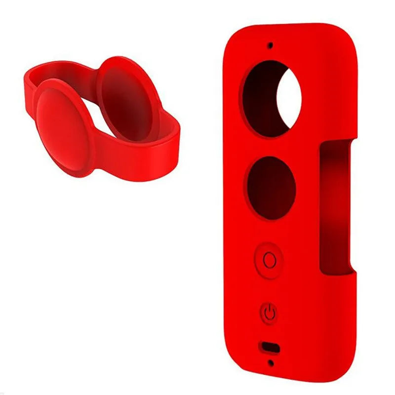 Black silicone protective case for Insta360 ONE X camera showing precise port cutouts