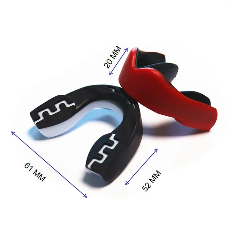 Adult boxing mouthguard with tooth socket design in black and white printed teeth pattern