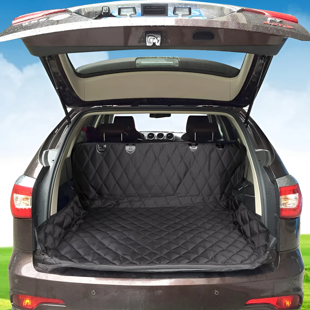 Black Oxford cloth car pet mat for dogs, available in sizes S, M, and L