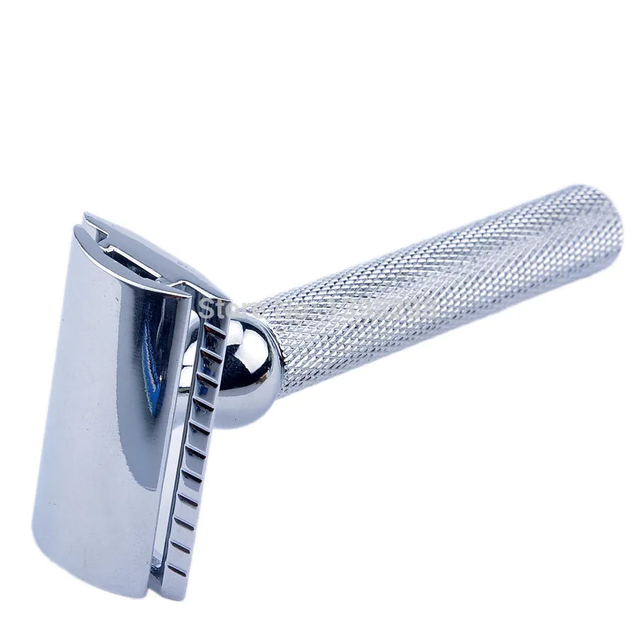 CSB men's shaving set with badger hair brush, chrome razor stand, and zinc alloy soap bowl in black gift box.
