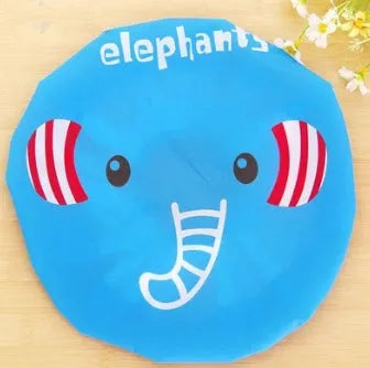 Adjustable waterproof EVA baby shower cap in blue with ear detail, 29x26cm