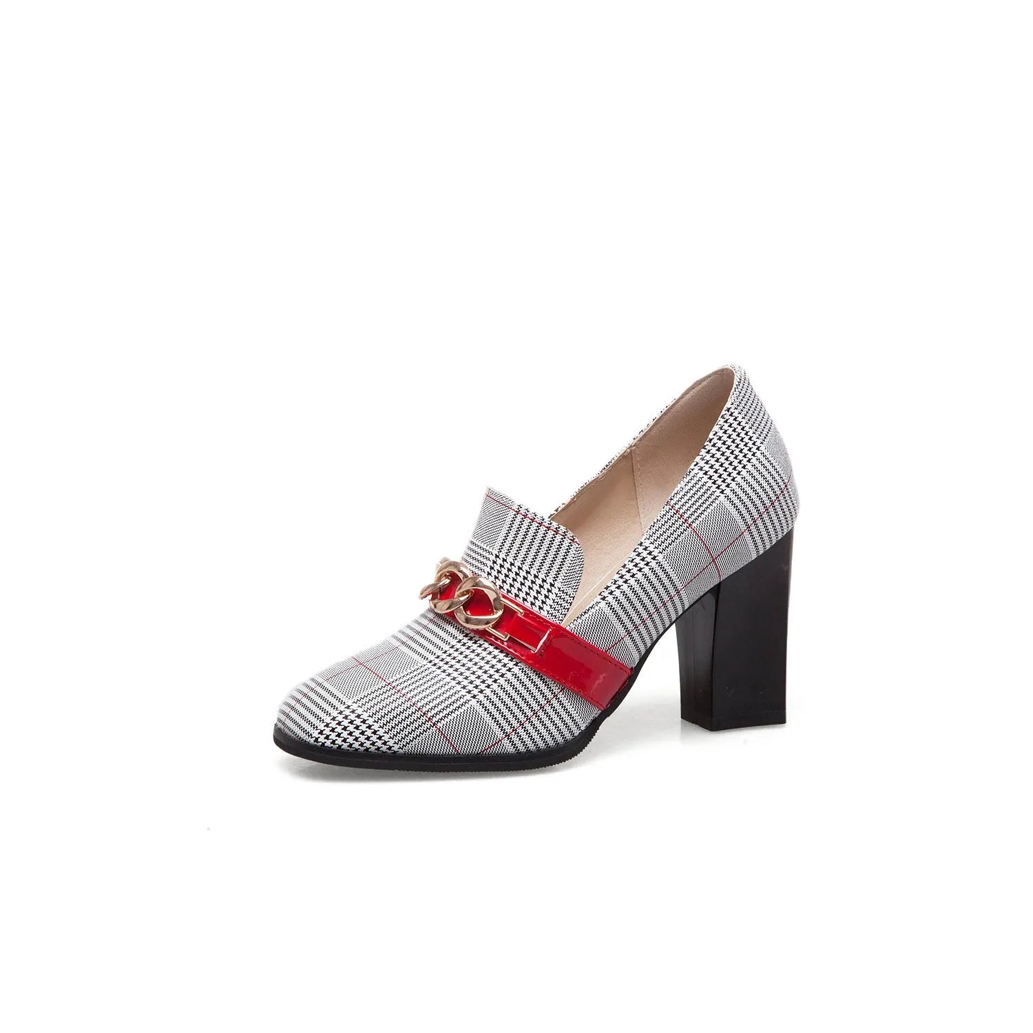 Women's metal decorative square toe slip-on shoes in green artificial PU with colour-matched metal detail
