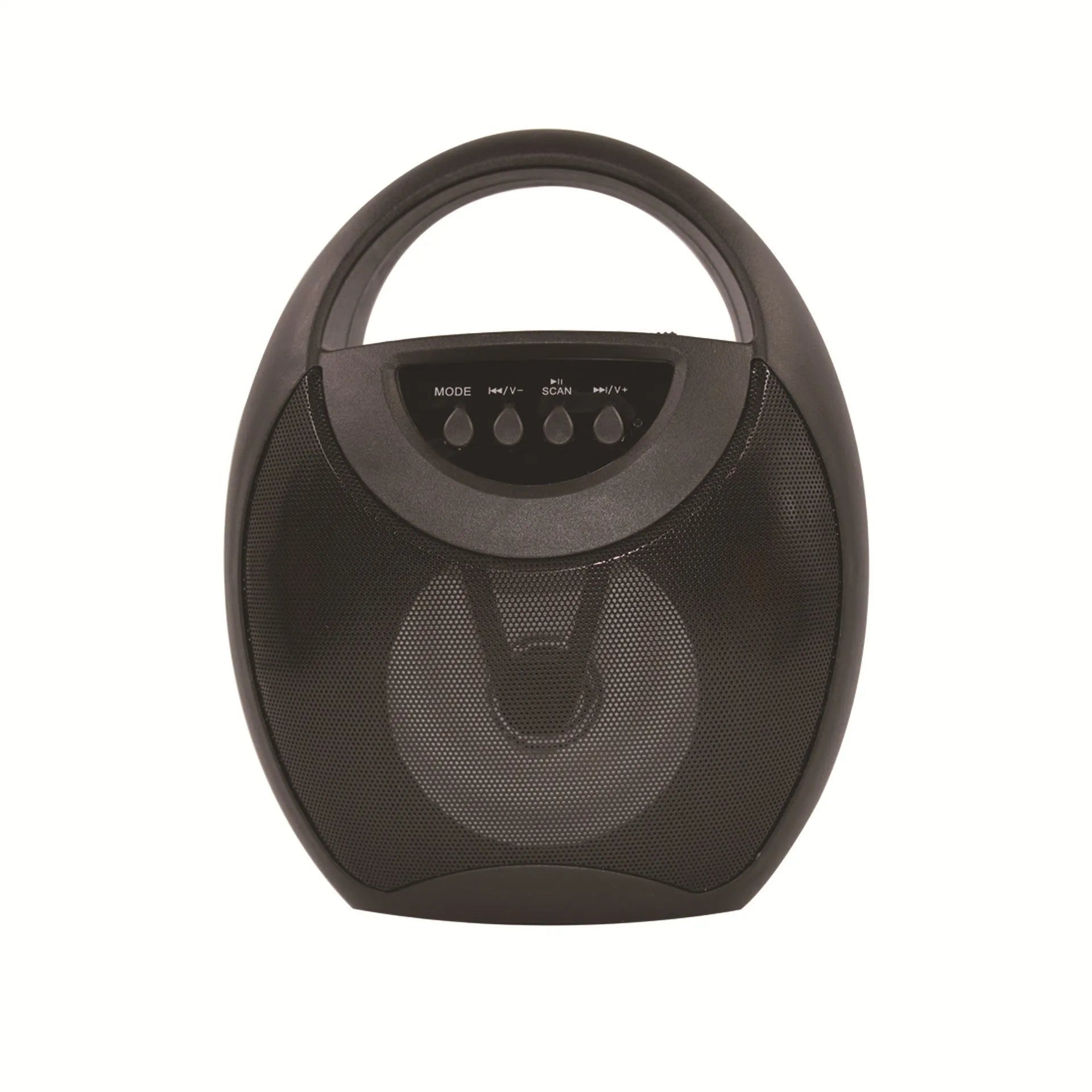 Portable Bluetooth speaker in black, blue, or pink colours with USB port and SD card slot visible