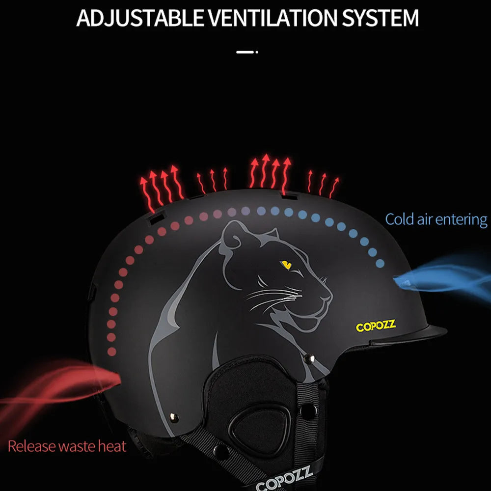Adult ski helmet in black with PC hard shell and EPS foam for cycling and skiing safety