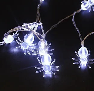 Halloween LED string lights with pumpkin, bat and ghost decorations showing colour changing illumination