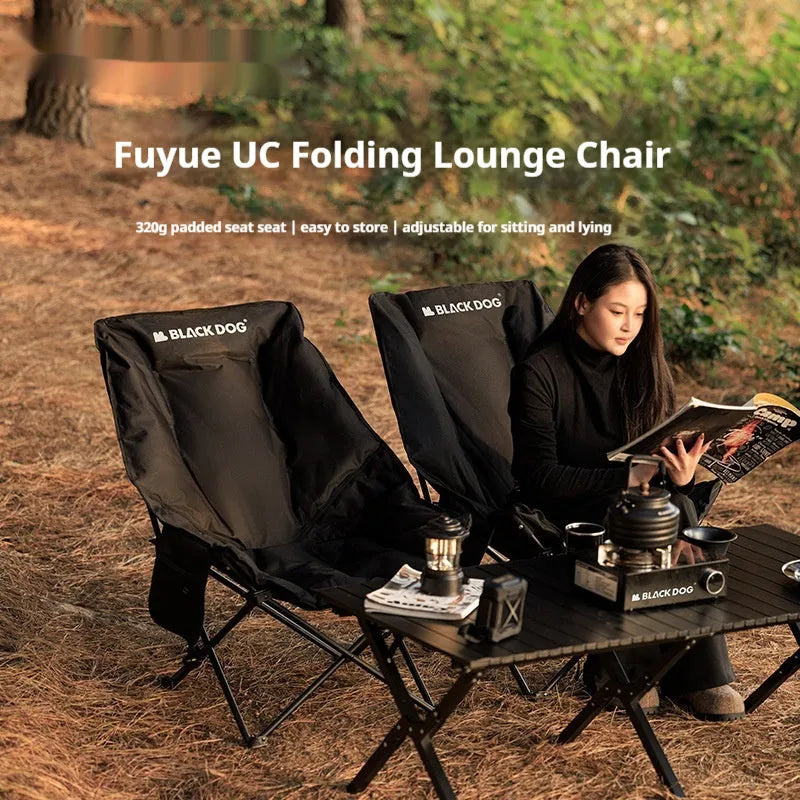 Night black Oxford cloth camping recliner folding chair in moon chair style