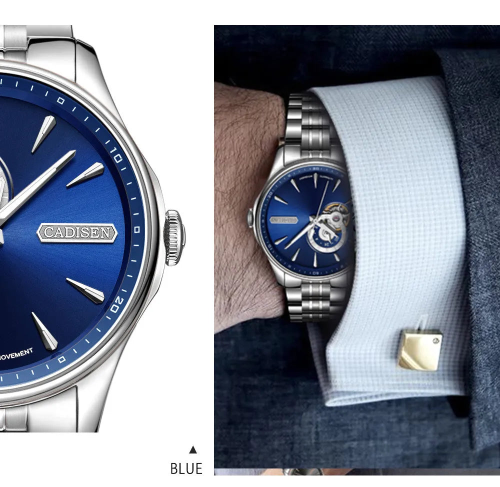 Business and leisure mechanical watch with 42mm dial, luminous display, and stainless steel strap