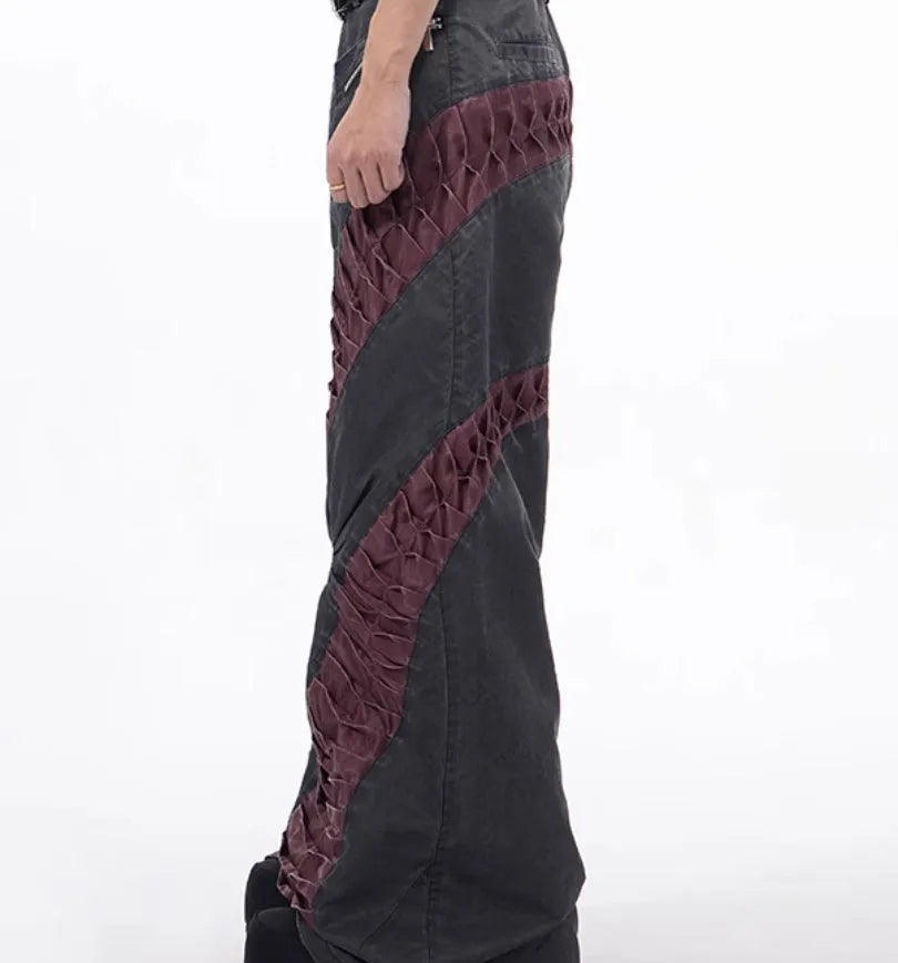 Retro three-dimensional keel casual trousers in solid white or black colours with straight hem design