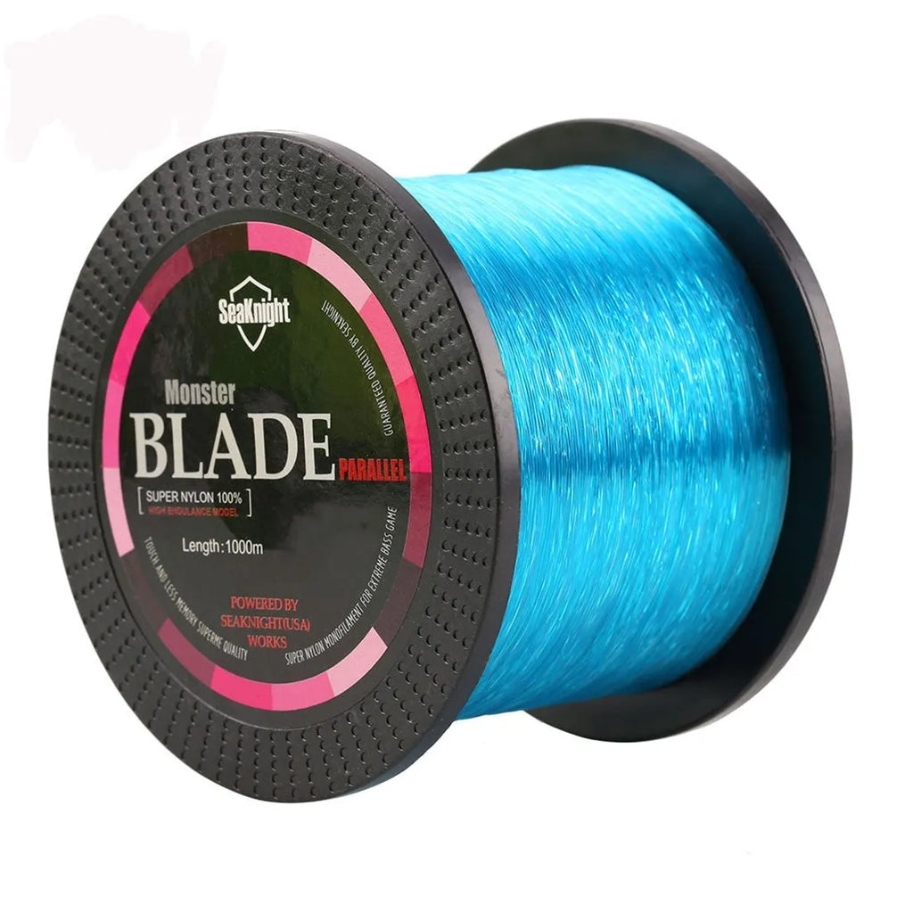 Seaknight1000 M nylon fishing line spool in five colour options on a blue background