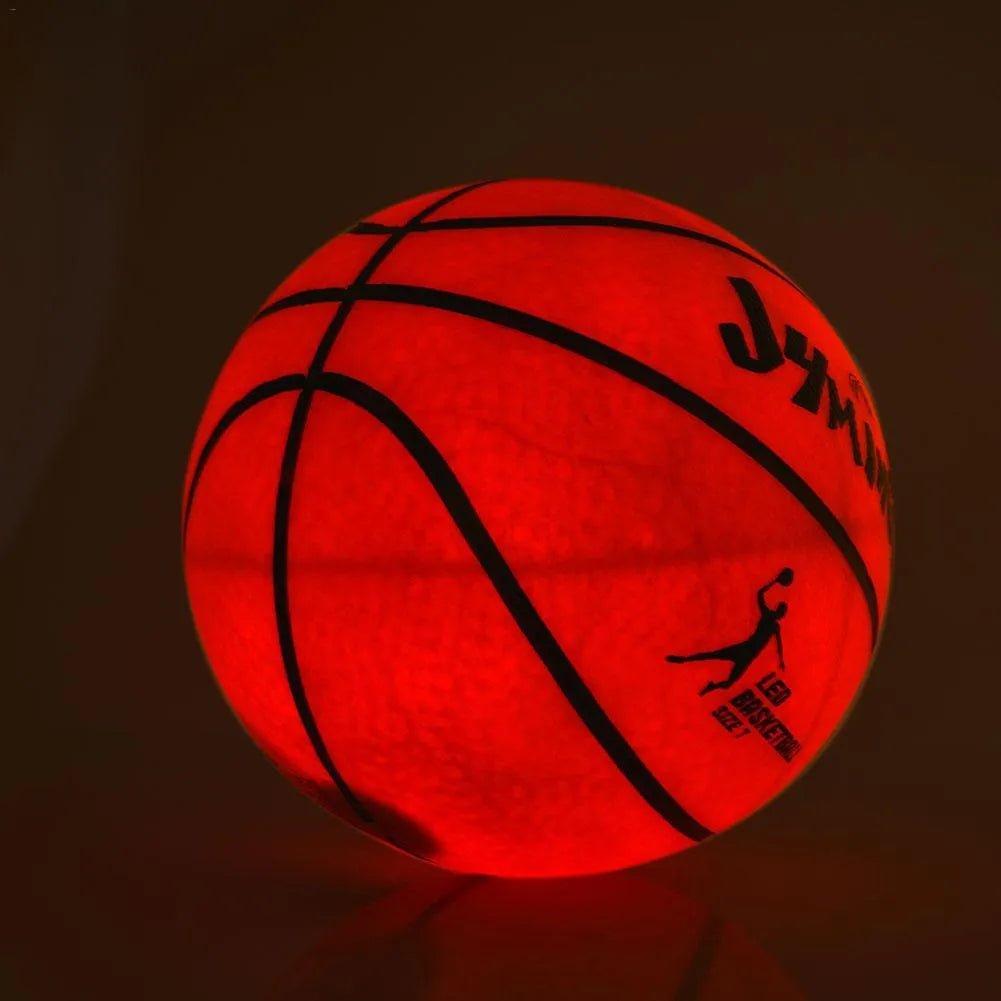 LED luminous basketball in red rubber with glow-in-the-dark feature for night play