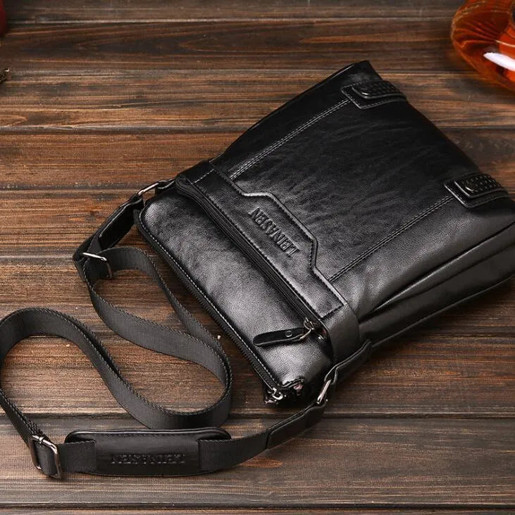 Men messenger bag soft shoulder bag with zipper closure in black colour