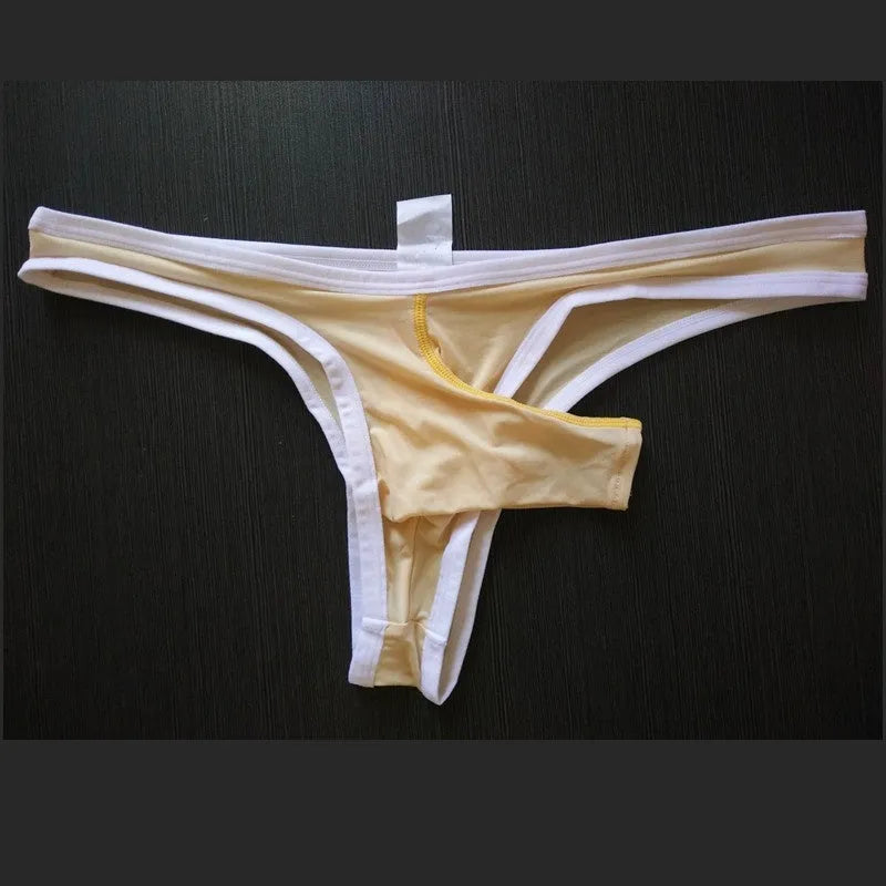 Men's Ice Silk elephant nose small pouch underwear in Army Green colour on a white background.