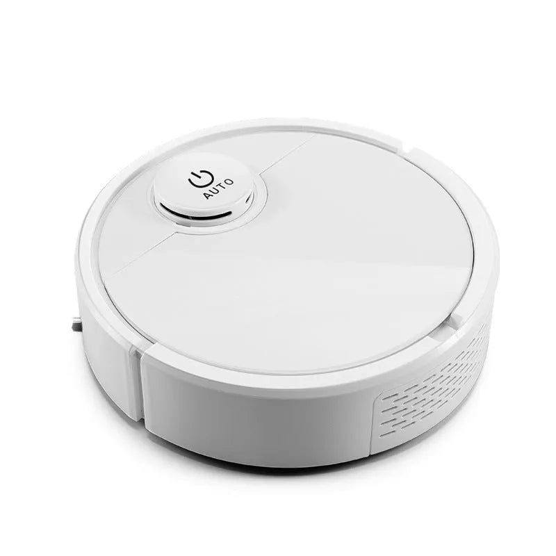 Automatic floor sweeping robot with slim profile on hard floor.