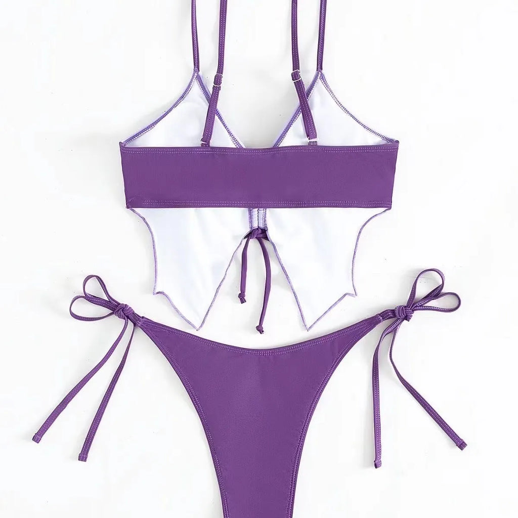 Women's bow-ins style bikini swimsuit with split-leg briefs in multiple colour options