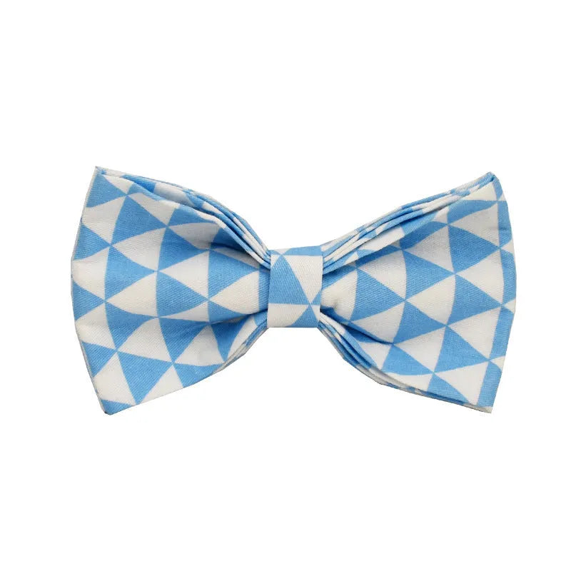 Blue cloth dog vest with triangular rope design, matching collar, leash and bow in a four-piece pet accessory set