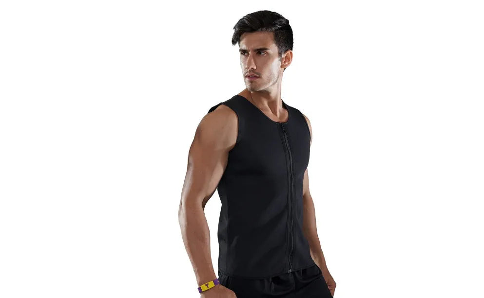 Black fitness sports sweat zipper vest with full front zipper, suitable for gym training in sizes S to 4XL