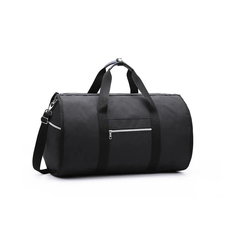 Cylinder-shaped travel bag in Oxford cloth, shown in one of four colours: black, blue, light grey, or red.