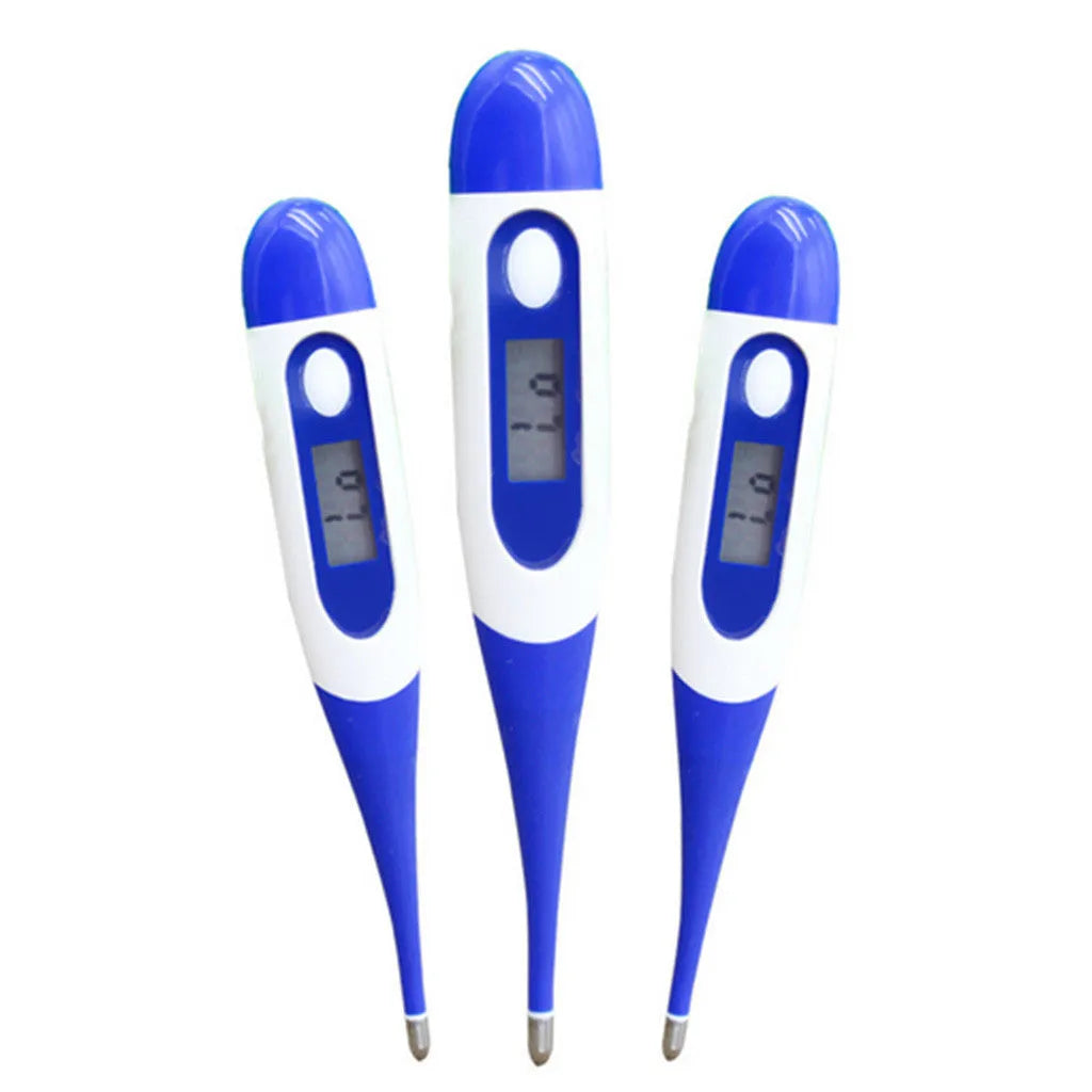 Blue digital electronic waterproof thermometer with LCD display and silicone tip